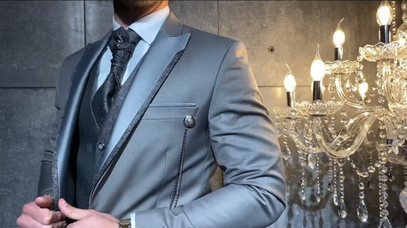 costume de mariage roma gris