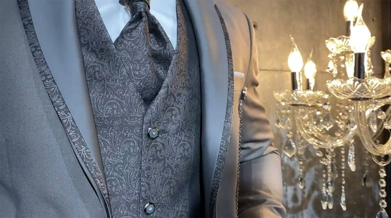 costume de mariage roma gris